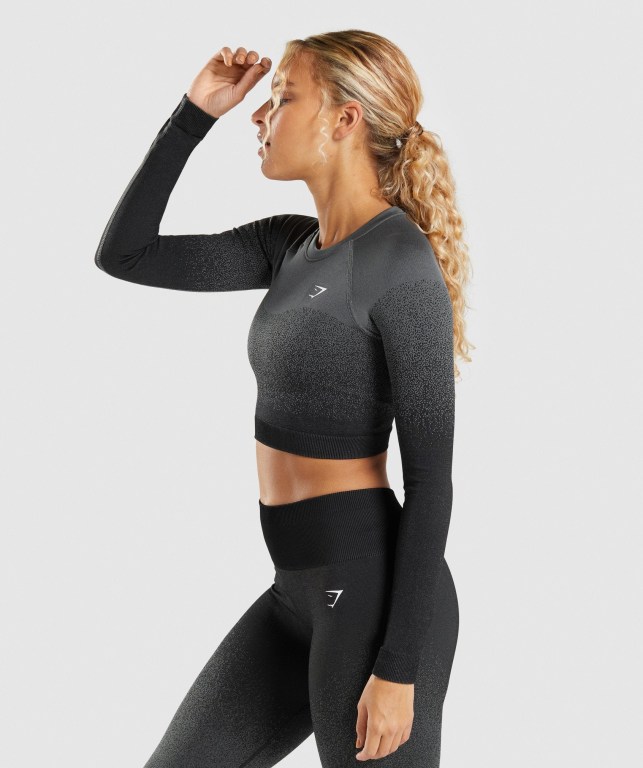 Sudaderas Gymshark Adapt Ombre Seamless Crop Top Negras Gris | OjSTkWv7ARz