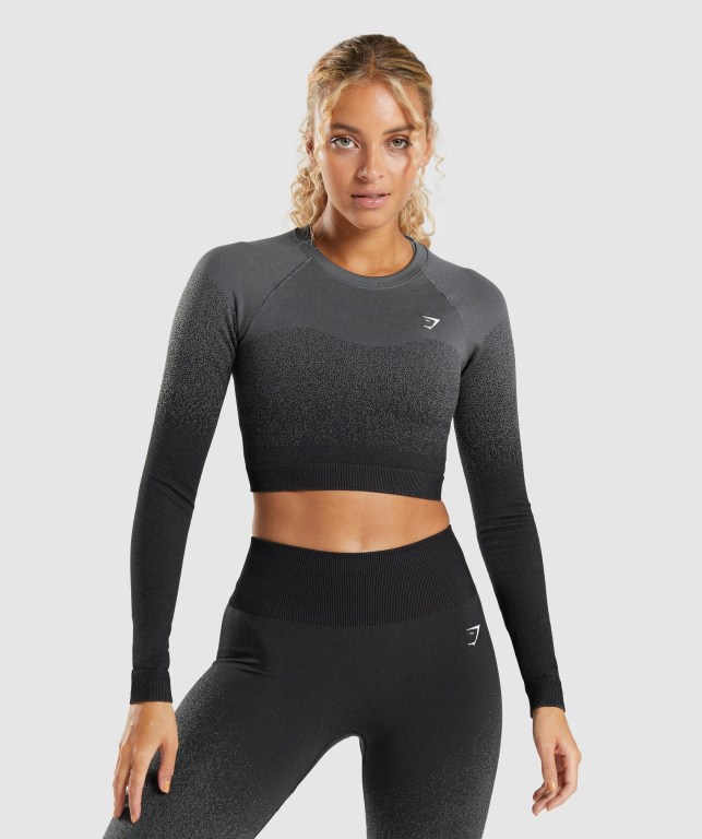 Sudaderas Gymshark Adapt Ombre Seamless Crop Top Negras Gris | OjSTkWv7ARz