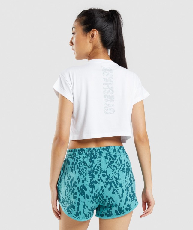 Sudaderas Gymshark Animal Graphic Crop Blancas | JLWS9jxTjrD