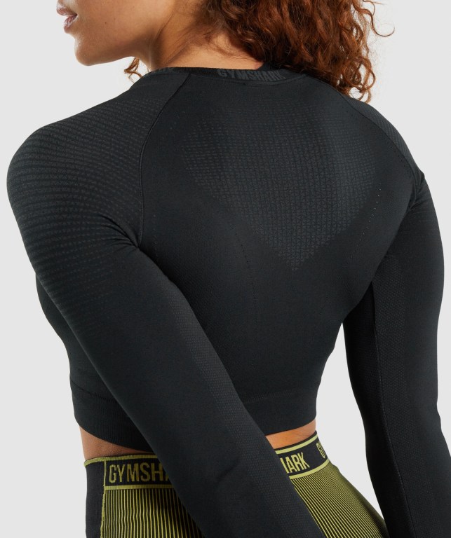 Sudaderas Gymshark Apex Seamless Crop Top Negras | ExrJxlZfoYE