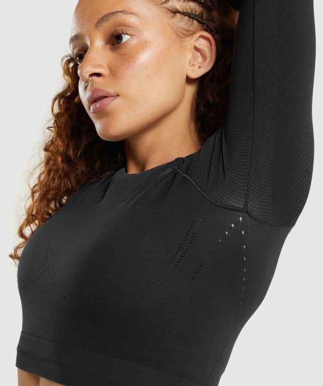 Sudaderas Gymshark Apex Seamless Crop Top Negras | ExrJxlZfoYE