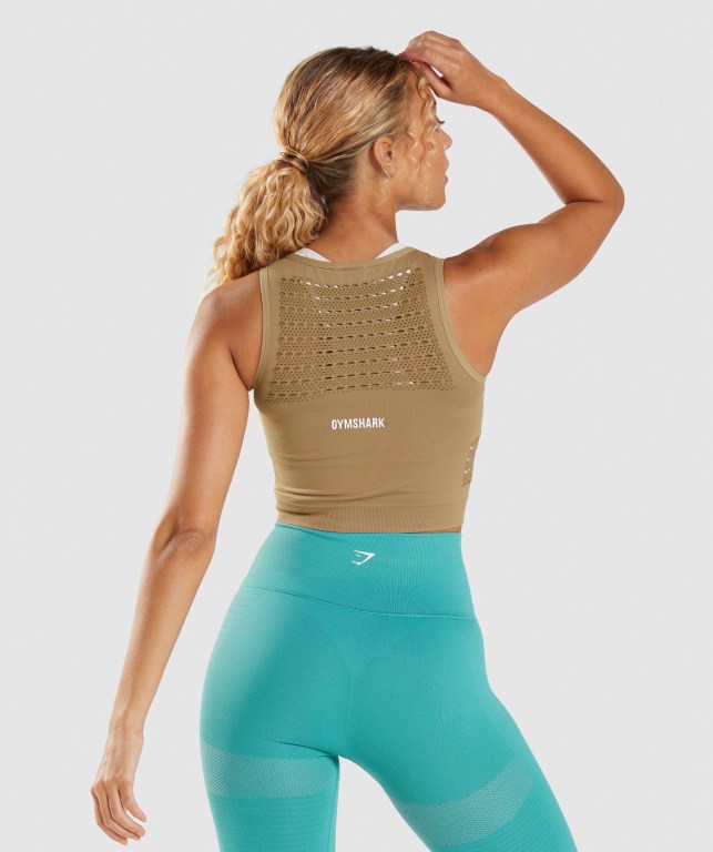 Sudaderas Gymshark Energy Seamless Crop Top Marrones | 3QHkac6kgv5