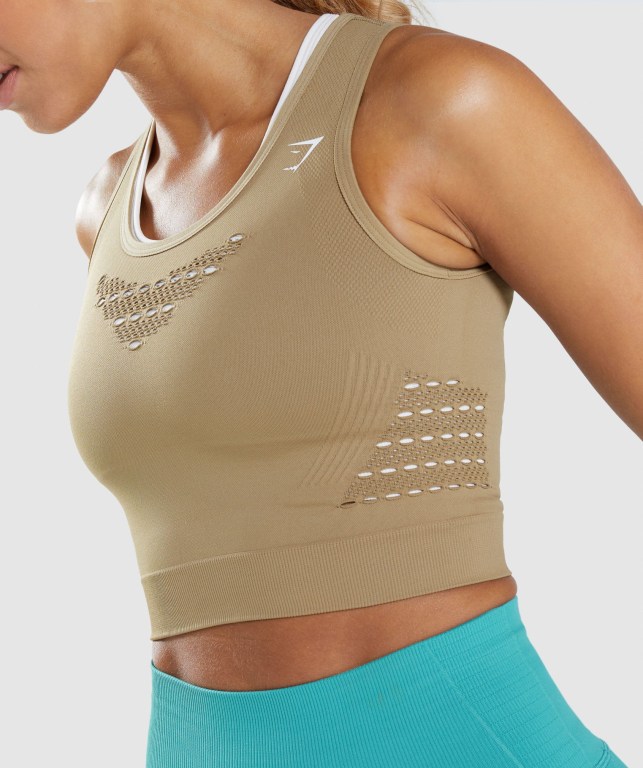 Sudaderas Gymshark Energy Seamless Crop Top Marrones | 3QHkac6kgv5