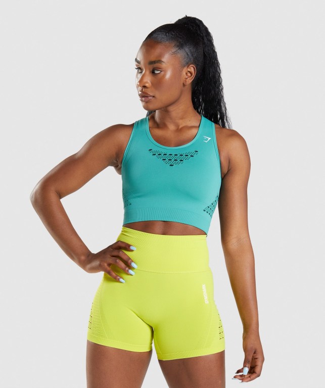 Sudaderas Gymshark Energy Seamless Crop Top Turquesa | GxYHTIzcHTM