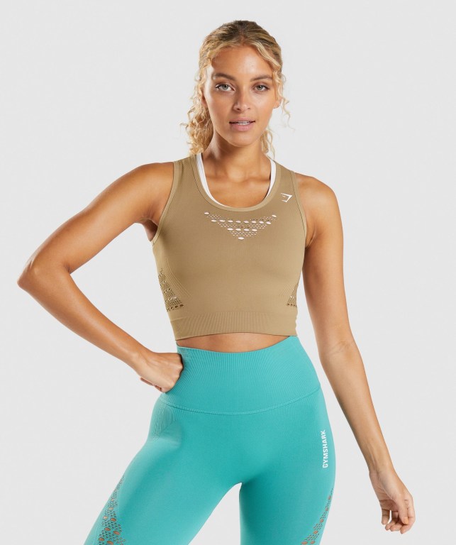 Sudaderas Gymshark Energy Seamless Crop Top Marrones | hsXYCk9y5O1