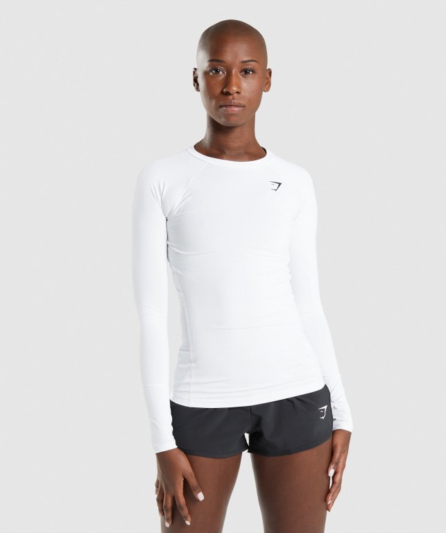 Sudaderas Gymshark Entrenamiento Baselayer Top Blancas | Ia4Yi6ujnEK