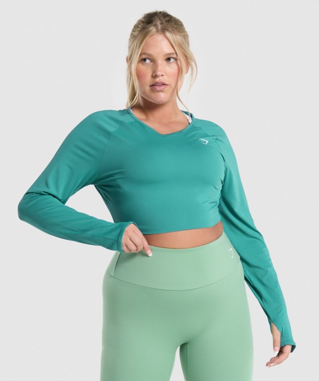 Sudaderas Gymshark Entrenamiento Crop Top Turquesa | 8ySMvUxaozG