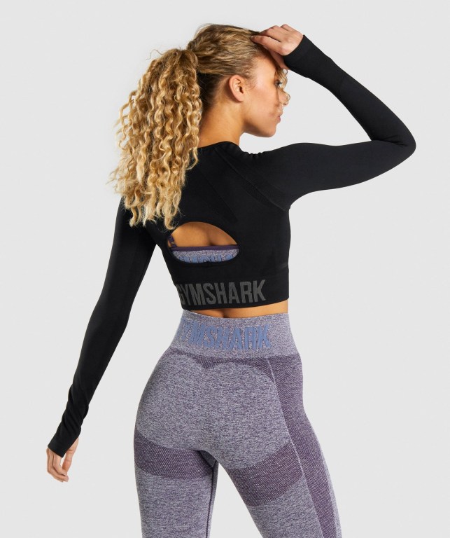 Sudaderas Gymshark Flex Sports Crop Top Negras Gris | IwMexiac3YP