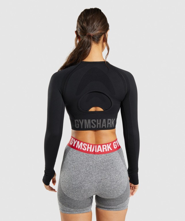 Sudaderas Gymshark Flex Sports Crop Top Negras | ZR9G8QrO8Je