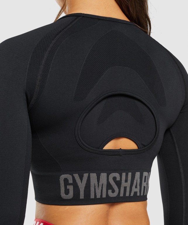 Sudaderas Gymshark Flex Sports Crop Top Negras | ZR9G8QrO8Je