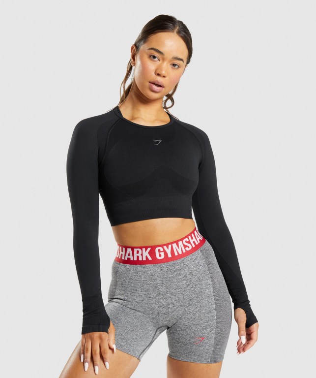 Sudaderas Gymshark Flex Sports Crop Top Negras | eSBogQBrIww