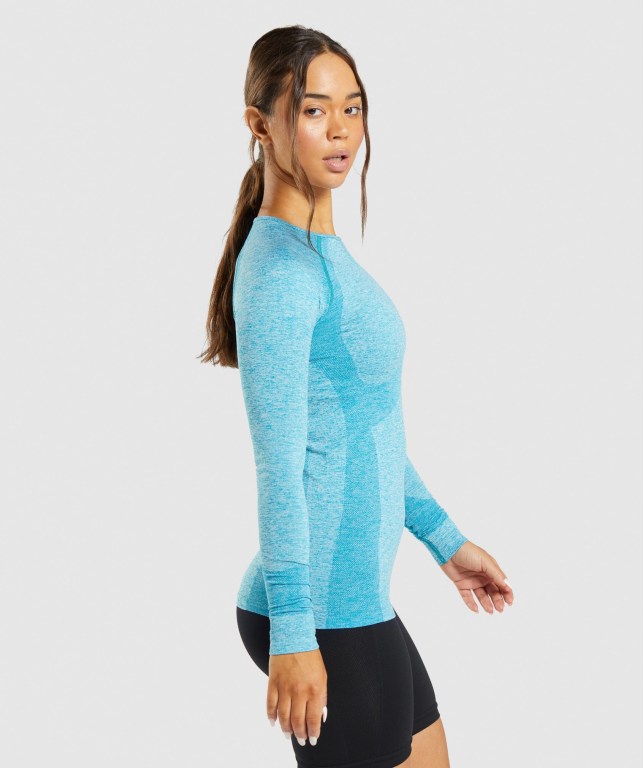 Sudaderas Gymshark Flex Top Azules | 1DiuTBrTfJM