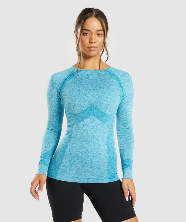 Sudaderas Gymshark Flex Top Azules | 1DiuTBrTfJM