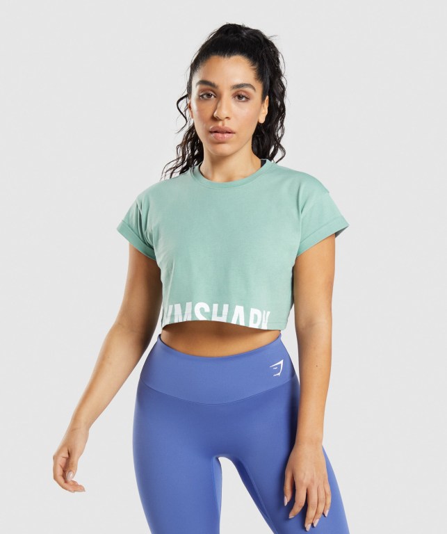 Sudaderas Gymshark Fraction Crop Top Azules | 34gan86y7GI