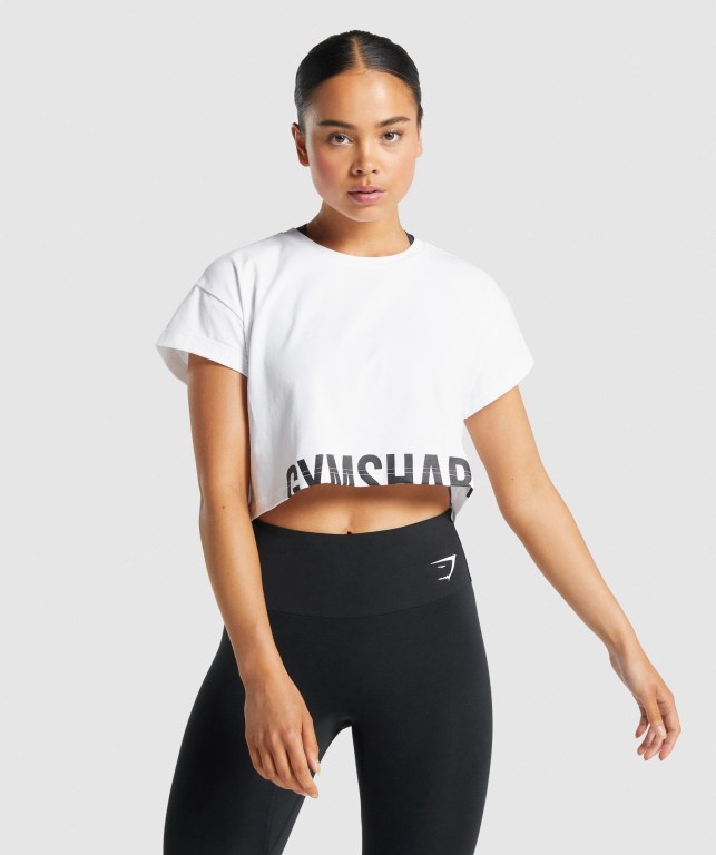 Sudaderas Gymshark Fraction Crop Top Blancas | PHtBh5gwPmp