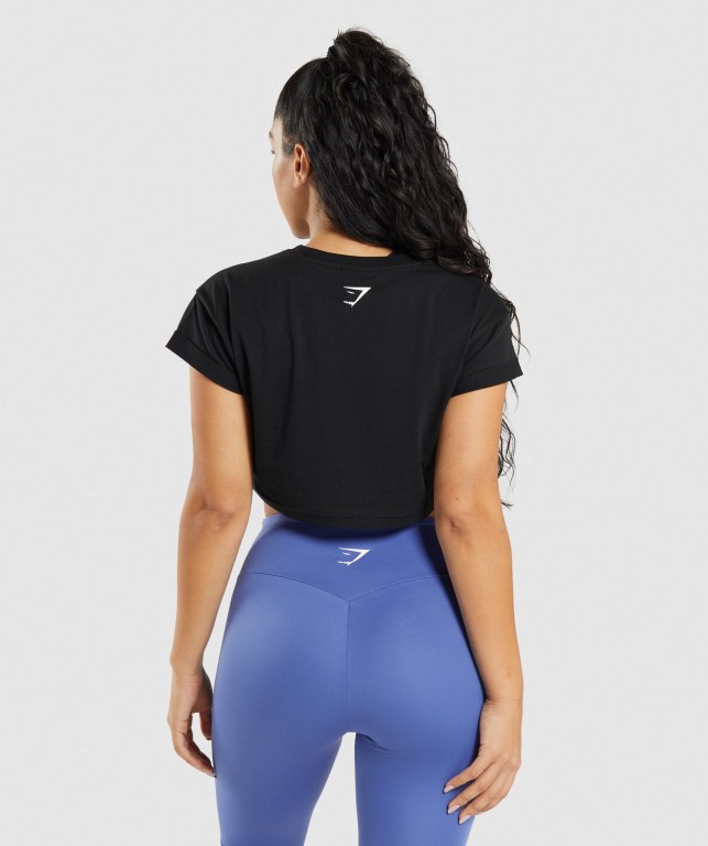 Sudaderas Gymshark Fraction Crop Top Negras | 5Y5uvAD9LrP