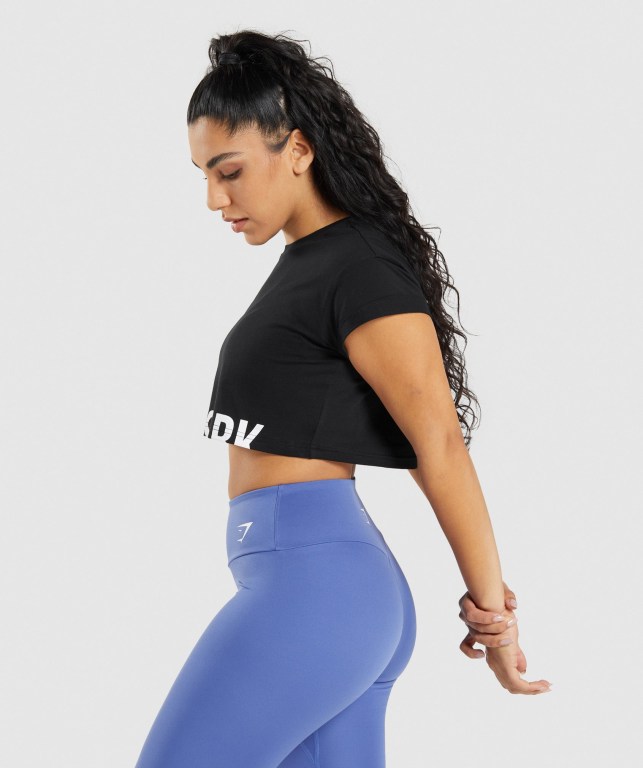 Sudaderas Gymshark Fraction Crop Top Negras | 5Y5uvAD9LrP