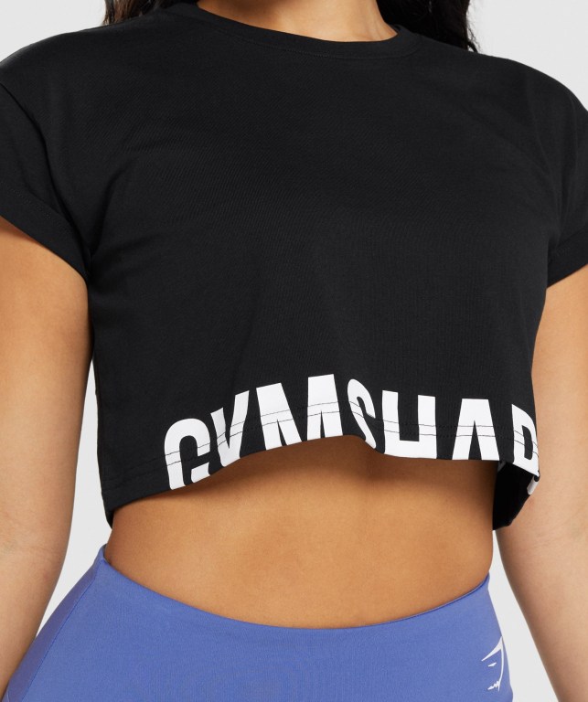 Sudaderas Gymshark Fraction Crop Top Negras | 5Y5uvAD9LrP