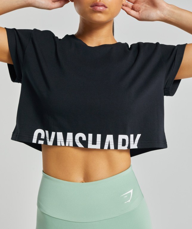 Sudaderas Gymshark Fraction Crop Top Negras | H2b3jyCdSF5