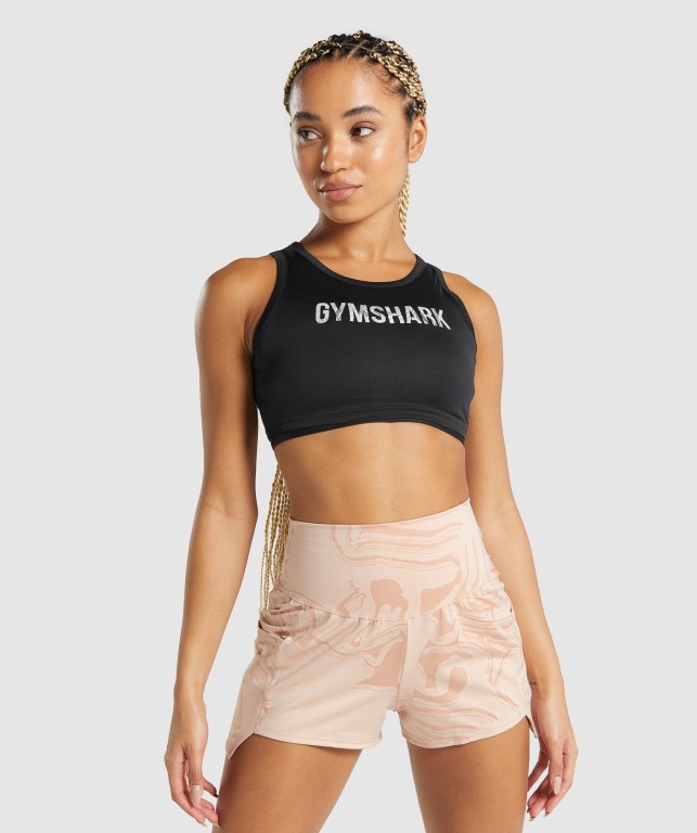 Sudaderas Gymshark GS Power Crop Top Negras | 7zF6DL9LWP7