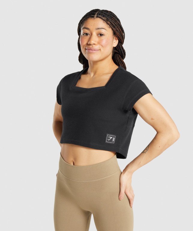 Sudaderas Gymshark Pause Crop Top Negras | LyuPZ7PbAvG