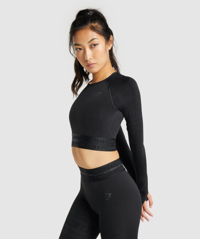 Sudaderas Gymshark Vision Crop Top Negras | NCv7ZYjrusP