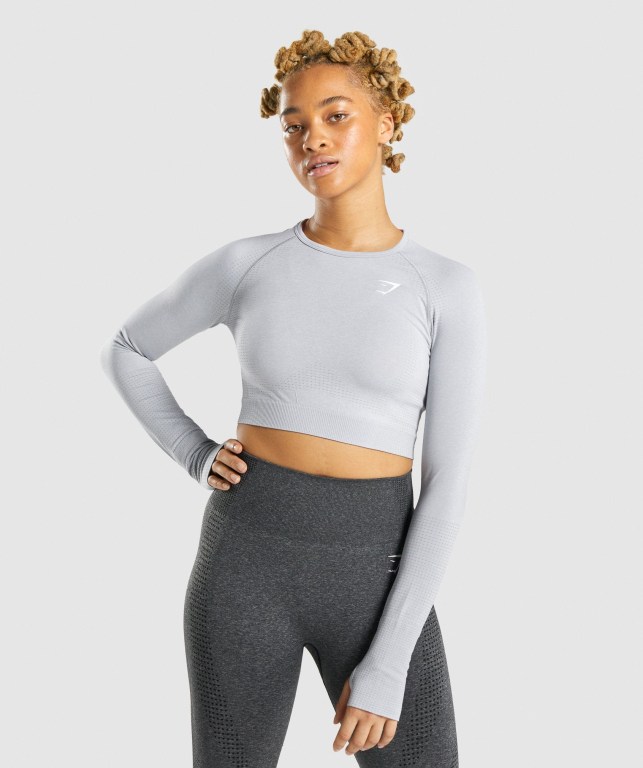 Sudaderas Gymshark Vital Seamless 2.0 Crop Top Gris Claro | 98lTRJG3B6r