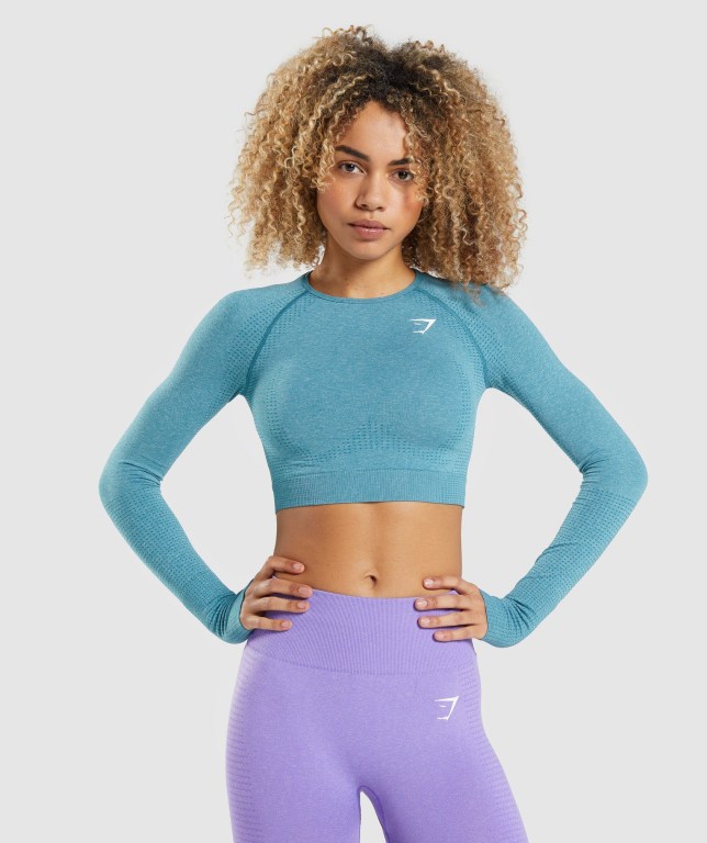 Sudaderas Gymshark Vital Seamless 2.0 Crop Top Turquesa | BK3WQcPbgdi