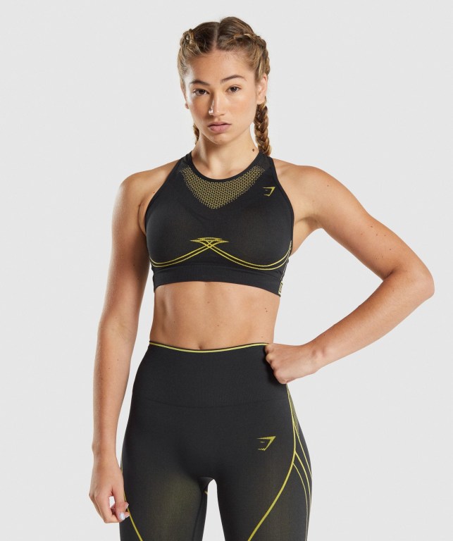 Sujetadores Deportivos Gymshark Apex Seamless Sports Bra Negras Amarillo | wqf5h9z2gLr