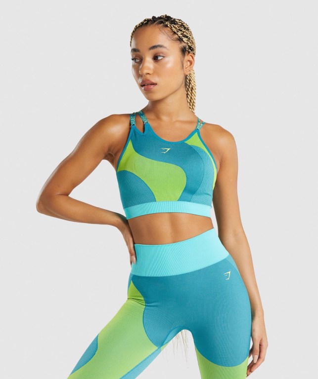 Sujetadores Deportivos Gymshark WTFlex Seamless Asymmetric Tiras Sports Bra Azules | qHJrwVcwcHt