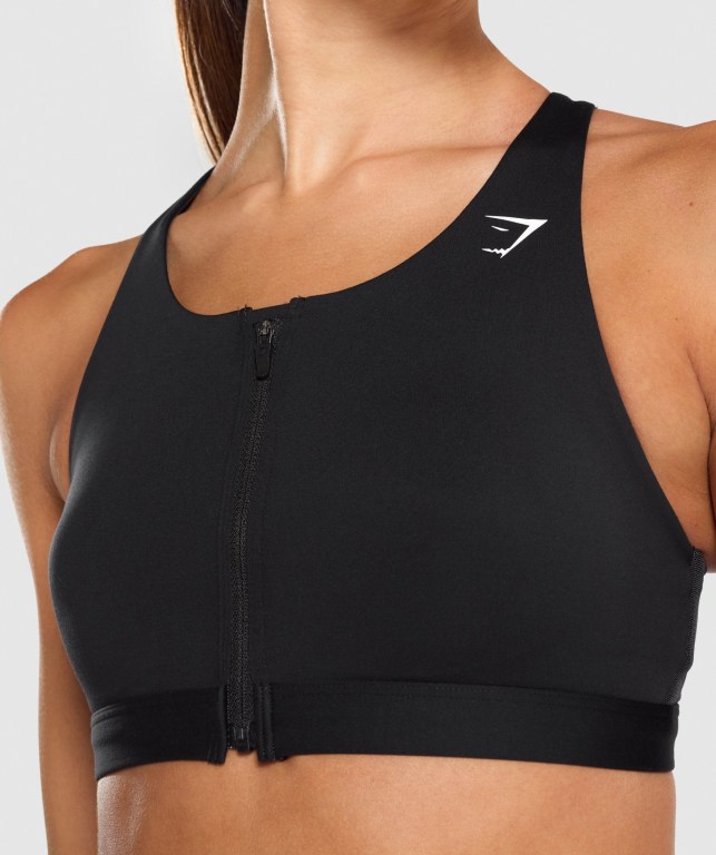 Sujetadores Deportivos Gymshark Zip Up Entrenamiento Sports Bra Negras | 5d1COLAaYO9