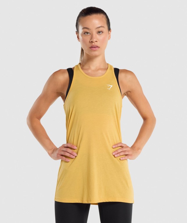 Camiseta Sin Mangas Running Gymshark Entrenamiento Oversized Amarillo | LIl5QaQXkM4