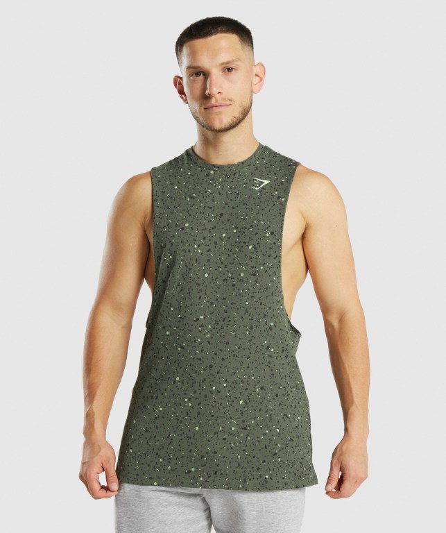 Camiseta Tirantes Gymshark Micro Print Drop Arm Verde | 9wHMrDubyKG