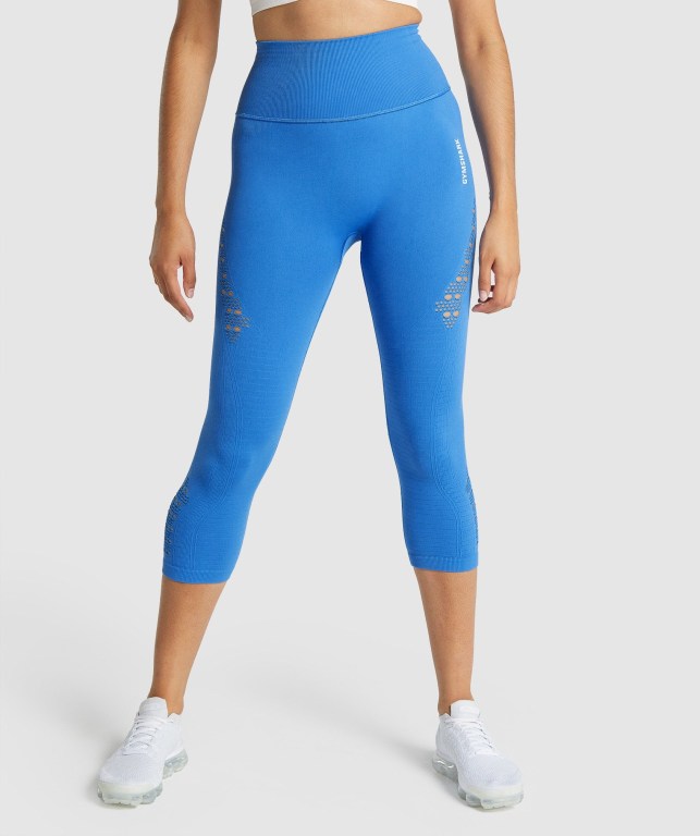 Leggins Gymshark Energy Seamless Cropped Azules | 7JWEVb5u8DG