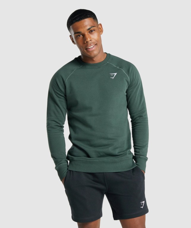 Pullover Gymshark Crest Sweatshirt Verde Oscuro | NeoDSYE2u2k