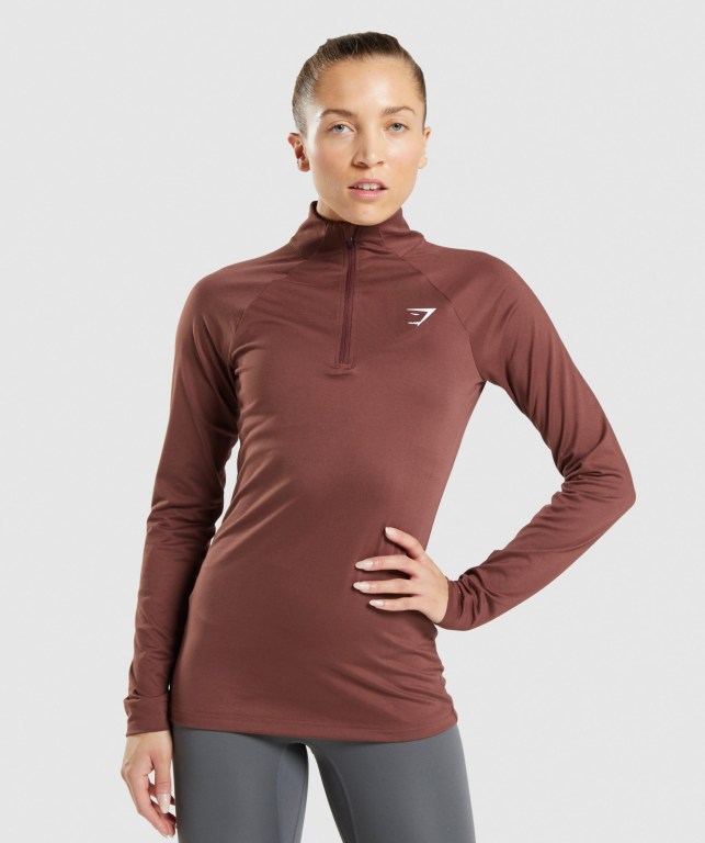 Pullover Gymshark Entrenamiento 1/4 Zip Rosas Marrones | DwCRH6MJp6j