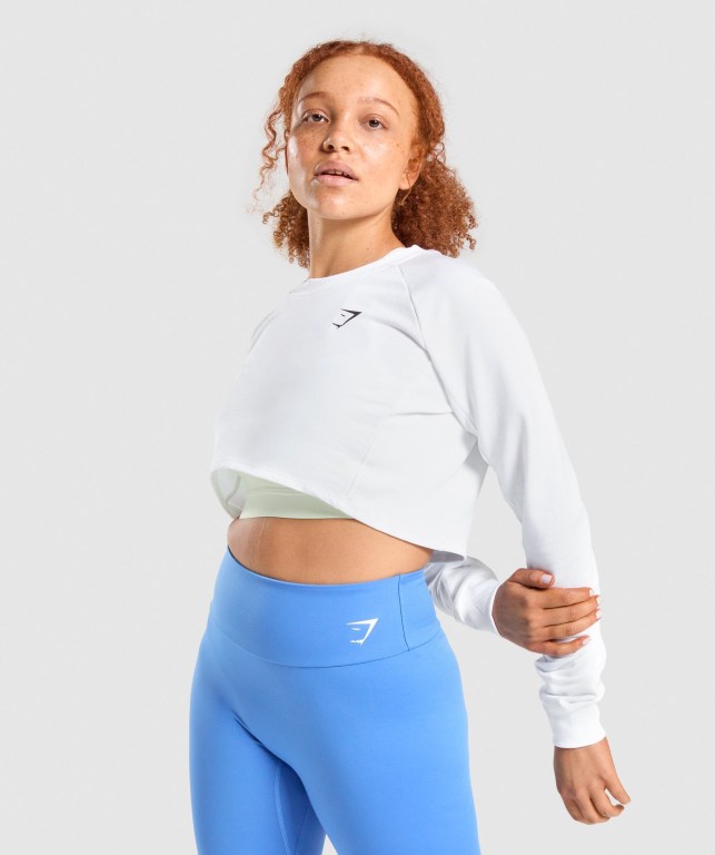 Pullover Gymshark Entrenamiento Cropped Sueter Blancas | 4LfjrdhYSDG