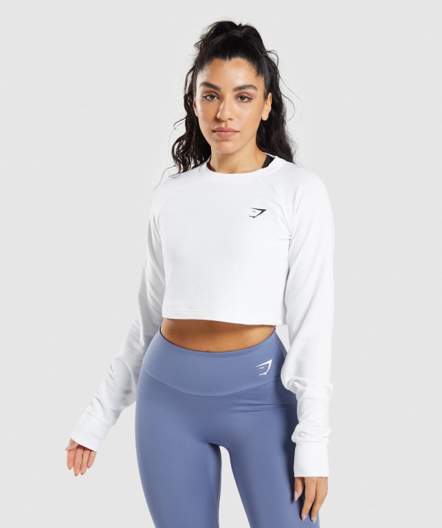 Pullover Gymshark Entrenamiento Cropped Sueter Blancas | KMwKryZibnm