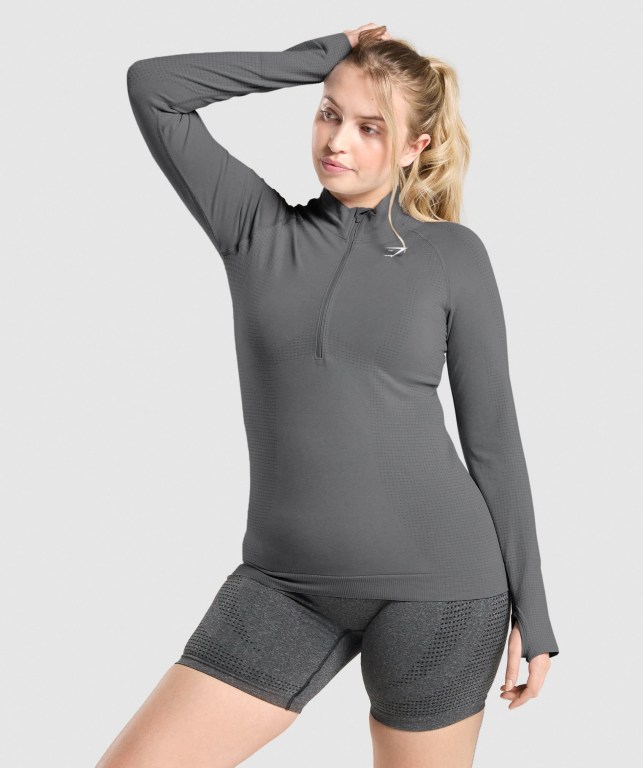 Pullover Gymshark Vital Seamless 2.0 1/2 Zip Gris | OpfVYRyTe5d