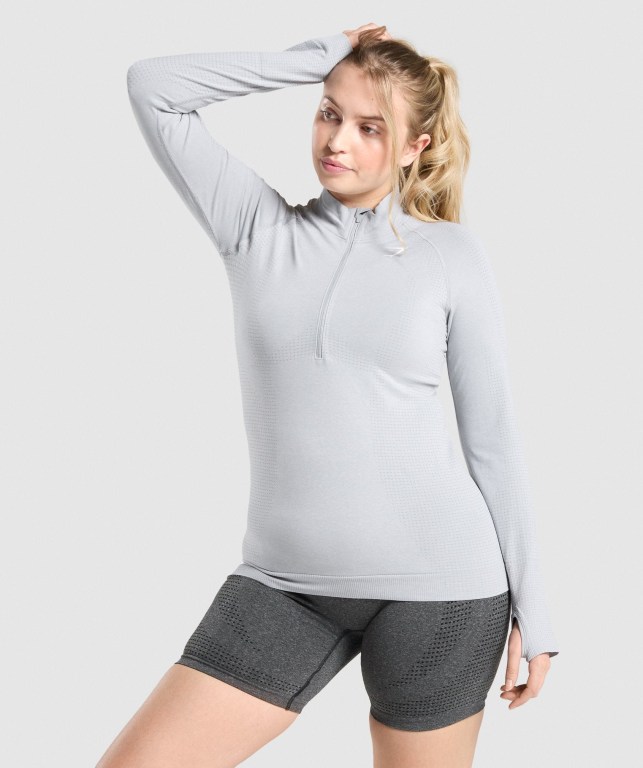 Pullover Gymshark Vital Seamless 2.0 1/2 Zip Gris Claro | uHxRT2VknEz