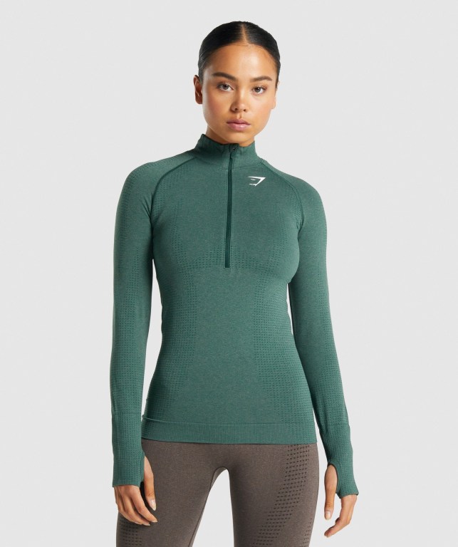 Pullover Gymshark Vital Seamless 2.0 1/2 Zip Verde Oscuro | ws6DKG3wA5H