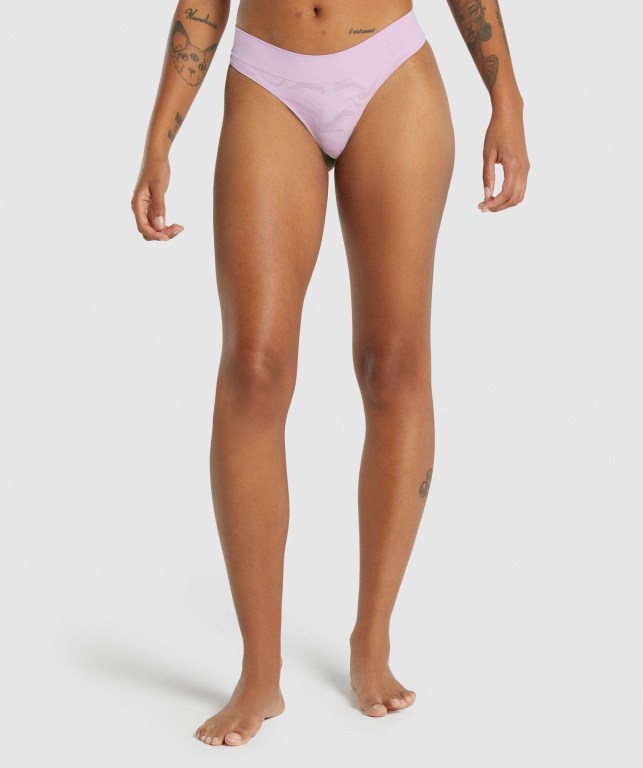 Ropa Interior Gymshark Seamless Low Rise Tanga Rosas Claro | WXclFMSWn27