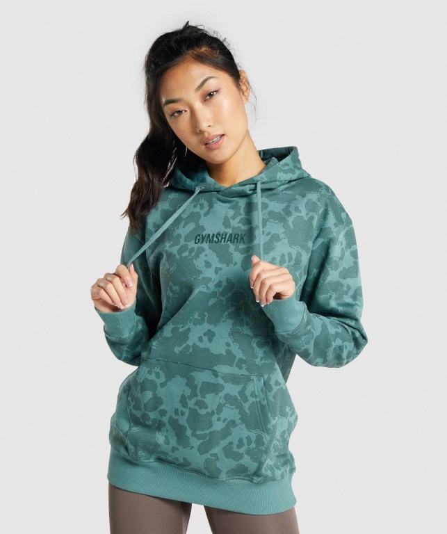 Sudadera Con Capucha Gymshark Camo Graphic Oversized Verde Oscuro | WByPBT5vwTj