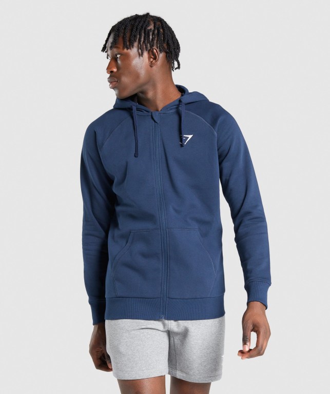 Sudadera Con Capucha Gymshark Crest Zip Up Azul Marino | nM61g3ZNRLQ