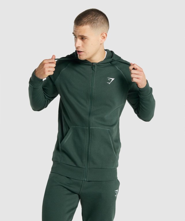 Sudadera Con Capucha Gymshark Crest Zip Up Verde Oscuro | z9zatucH5Q7