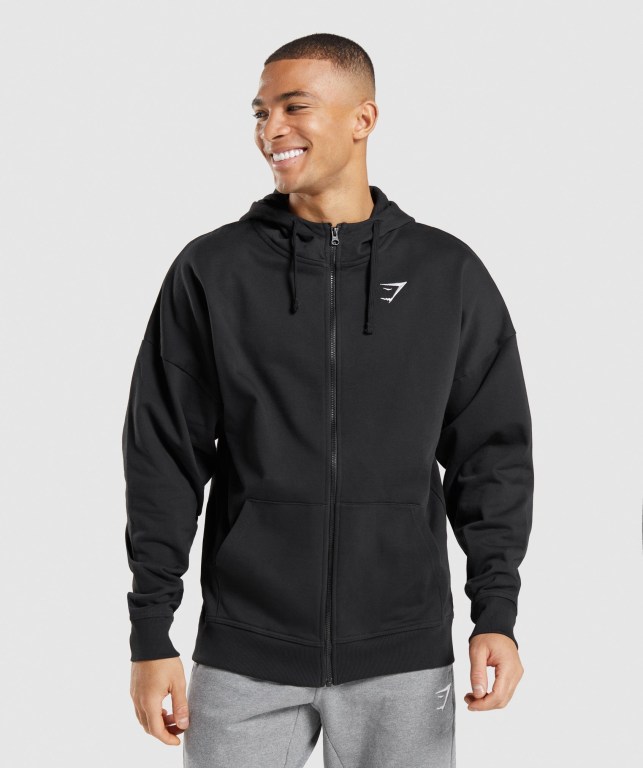 Sudadera Con Capucha Gymshark Essential Oversized Zip Up Negras | JvGZduChssQ