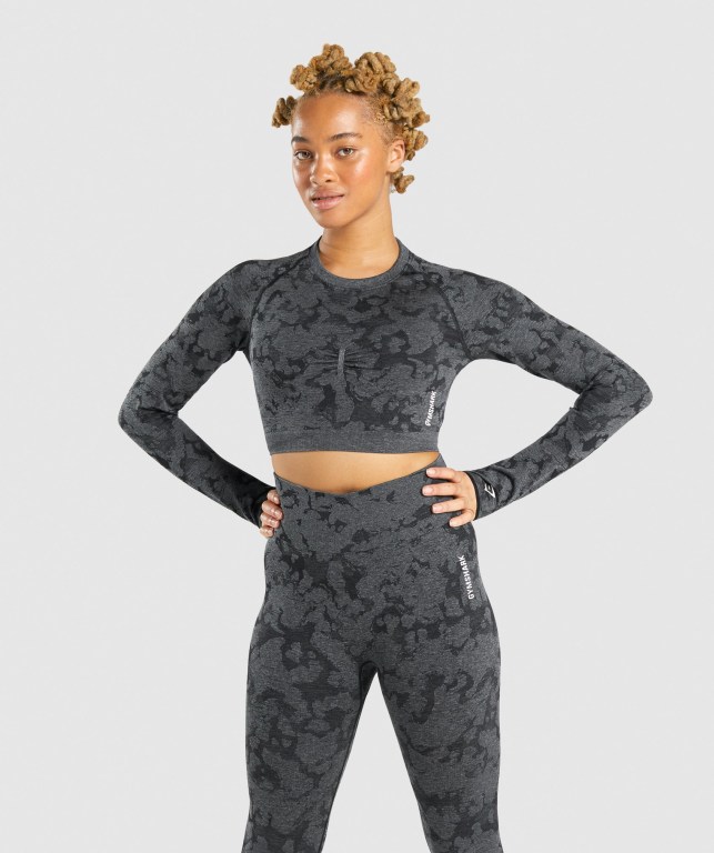 Sudaderas Gymshark Adapt Camo Seamless Crop Top Negras | dqVQaOuEW5R