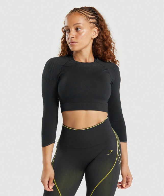 Sudaderas Gymshark Apex Seamless Crop Top Negras | ExrJxlZfoYE