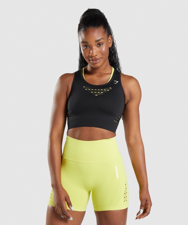 Sudaderas Gymshark Energy Seamless Crop Top Negras | MSqrgqmxHC1