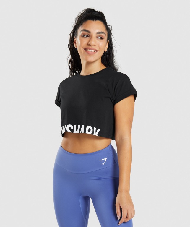 Sudaderas Gymshark Fraction Crop Top Negras | 5Y5uvAD9LrP